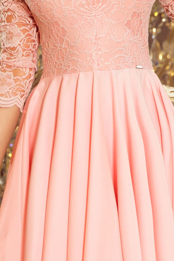 Damen asymetrisches Abendkleid mit Spitze von Numoco corale Ausschnitt