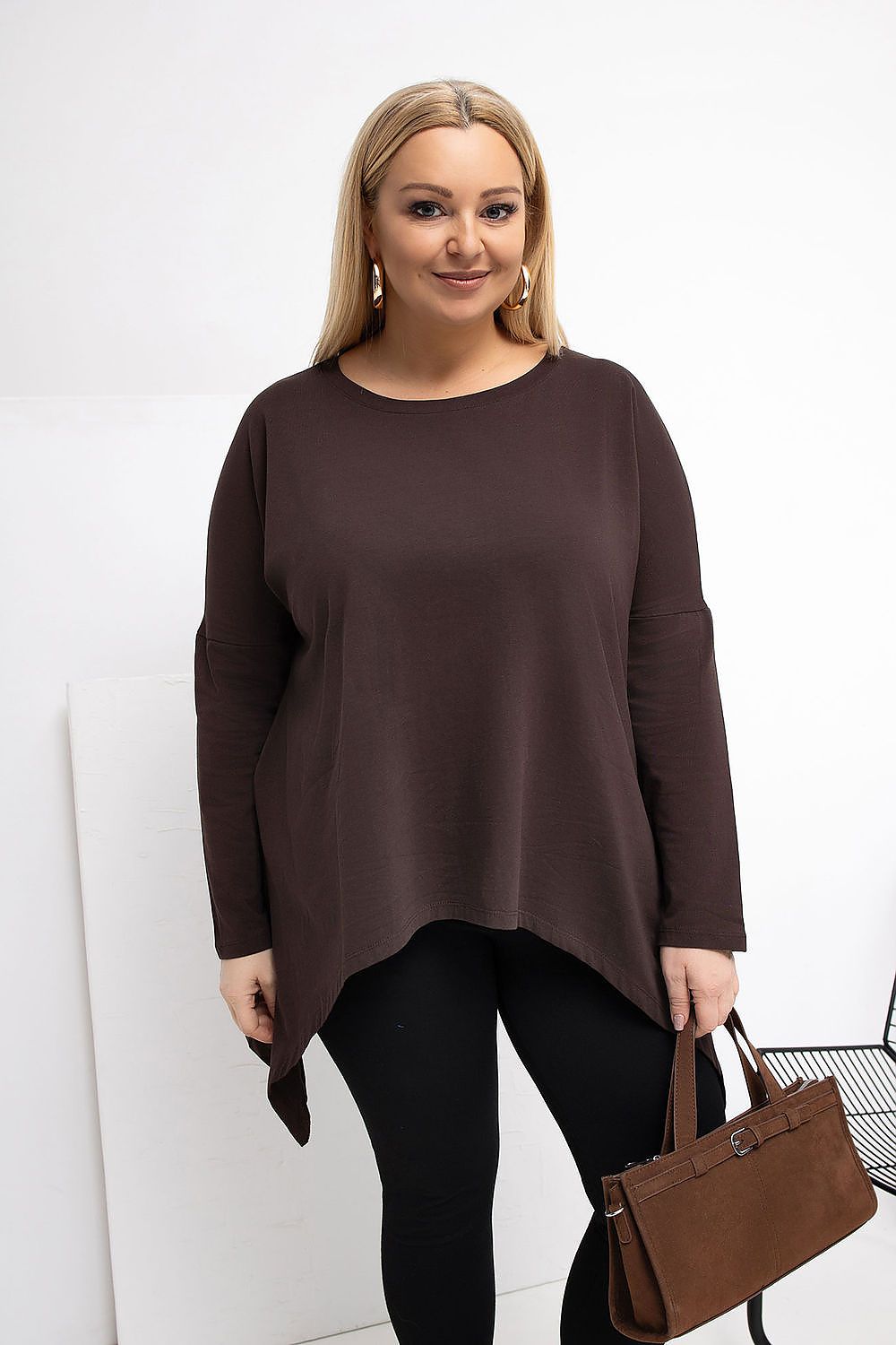 Damen asymmetrische Plus-Size Tunika von Relevance braun