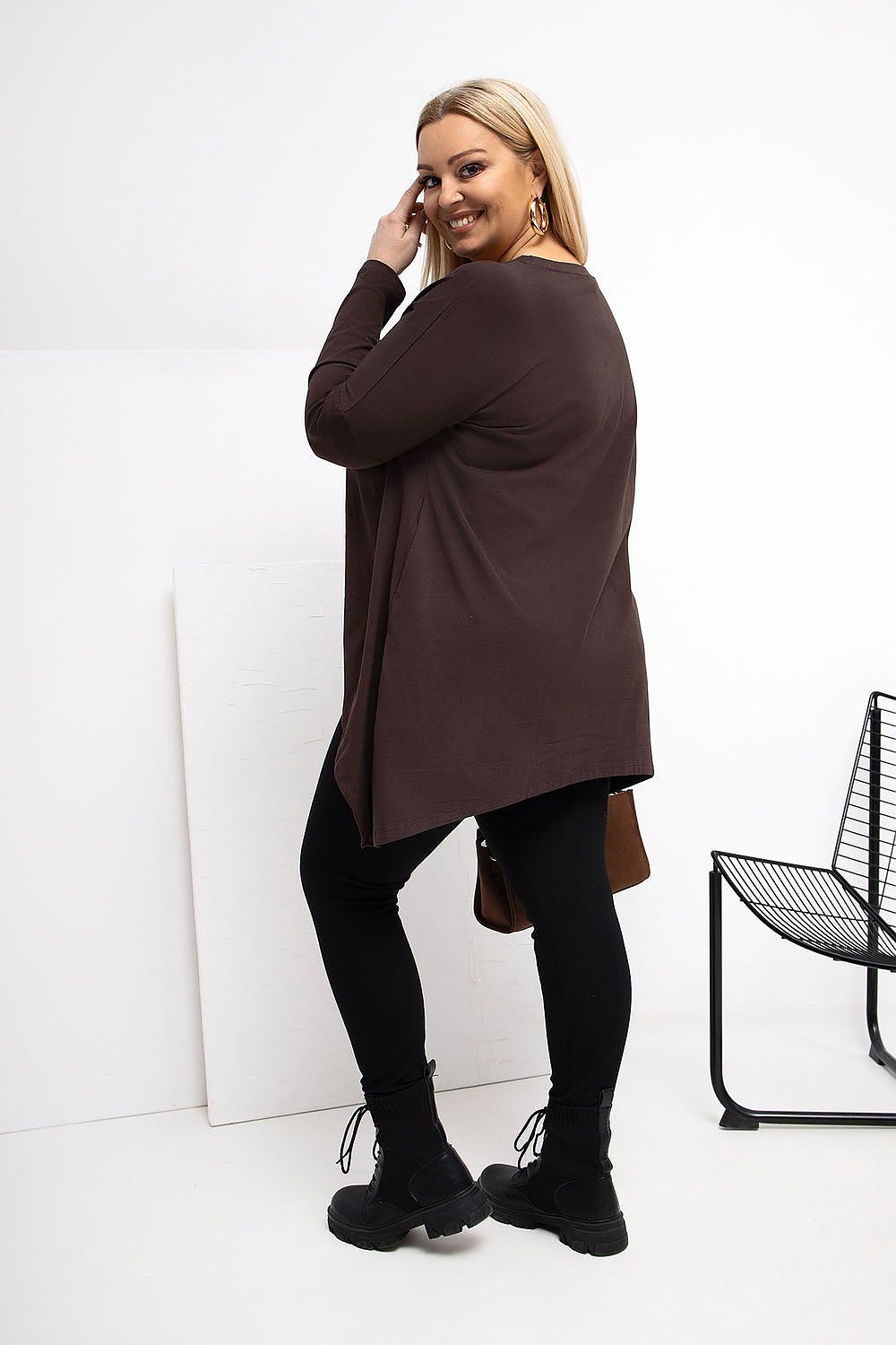 Damen asymmetrische Plus-Size Tunika von Relevance braun Seitenansicht