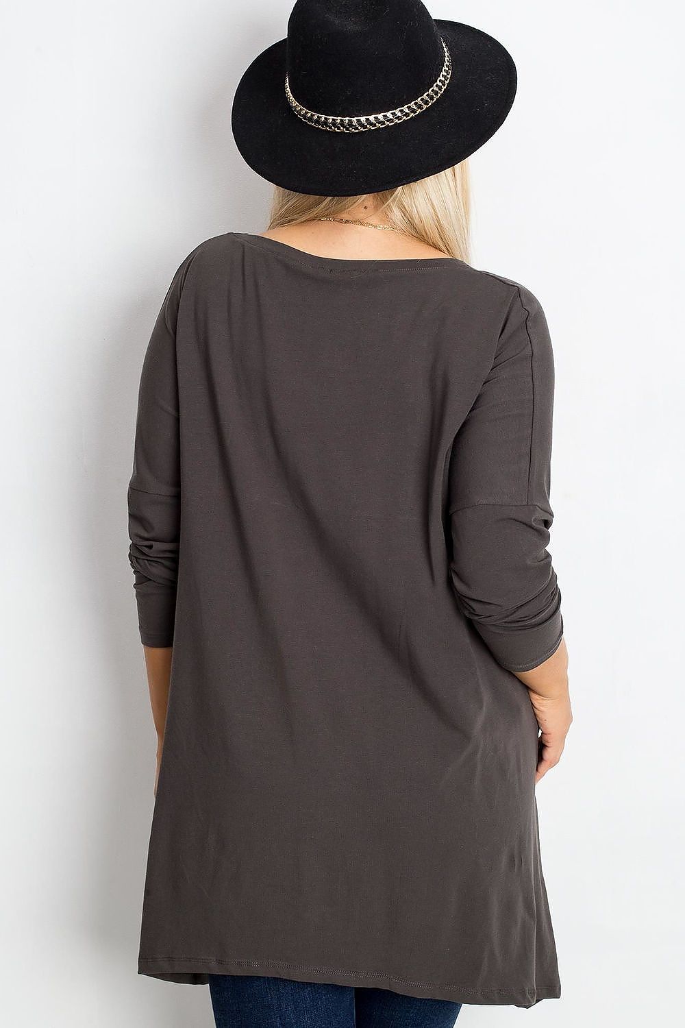 Damen asymmetrische Plus-Size Tunika von Relevance dunkelgrau Rückseite