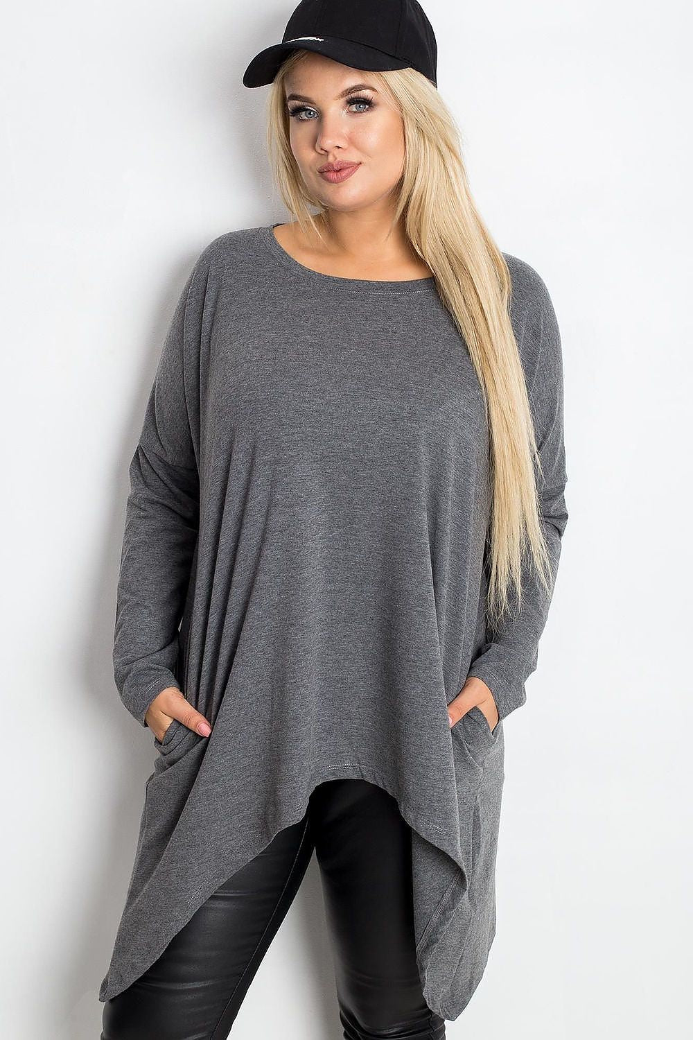 Damen asymmetrische Plus-Size Tunika von Relevance grau