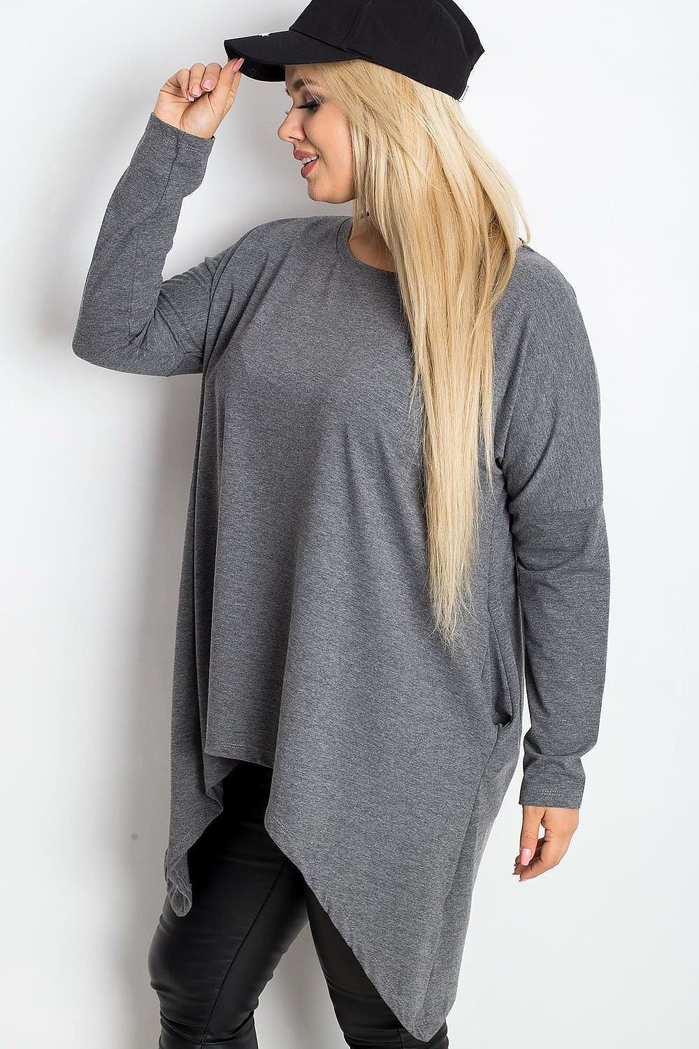 Damen asymmetrische Plus-Size Tunika von Relevance grau Seitenansicht