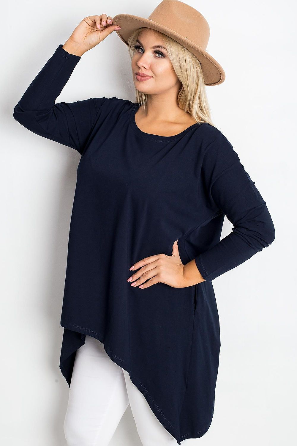 Damen asymmetrische Plus-Size Tunika von Relevance marineblau Seitenansicht