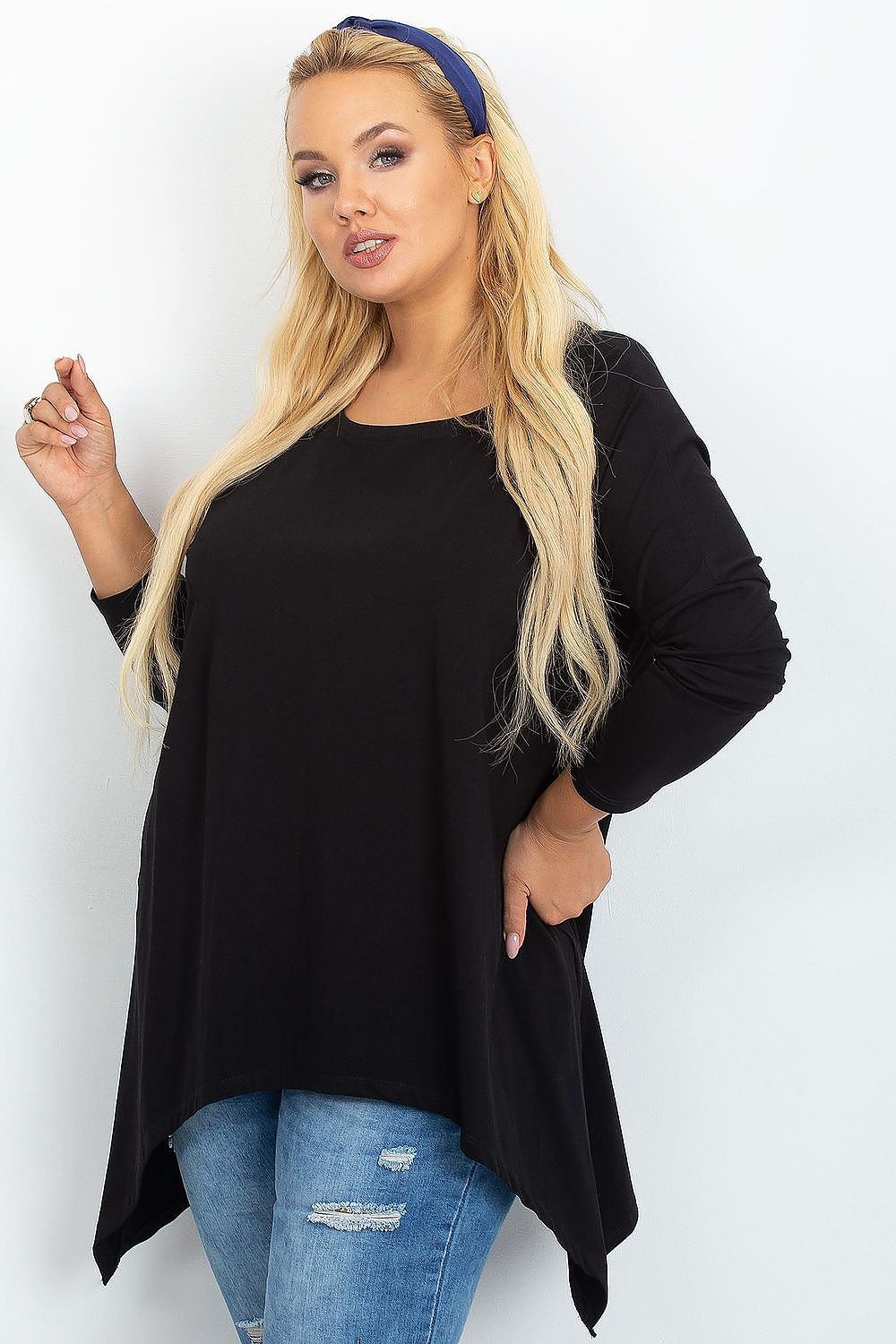 Damen asymmetrische Plus-Size Tunika von Relevance schwarz
