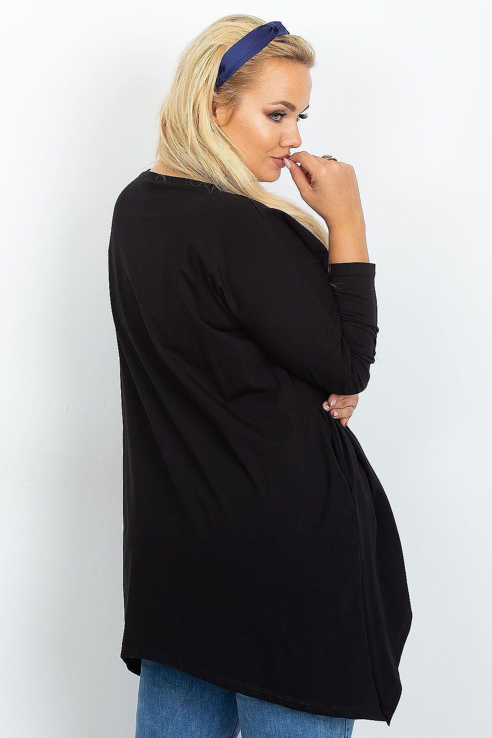 Damen asymmetrische Plus-Size Tunika von Relevance schwarz Rückseite