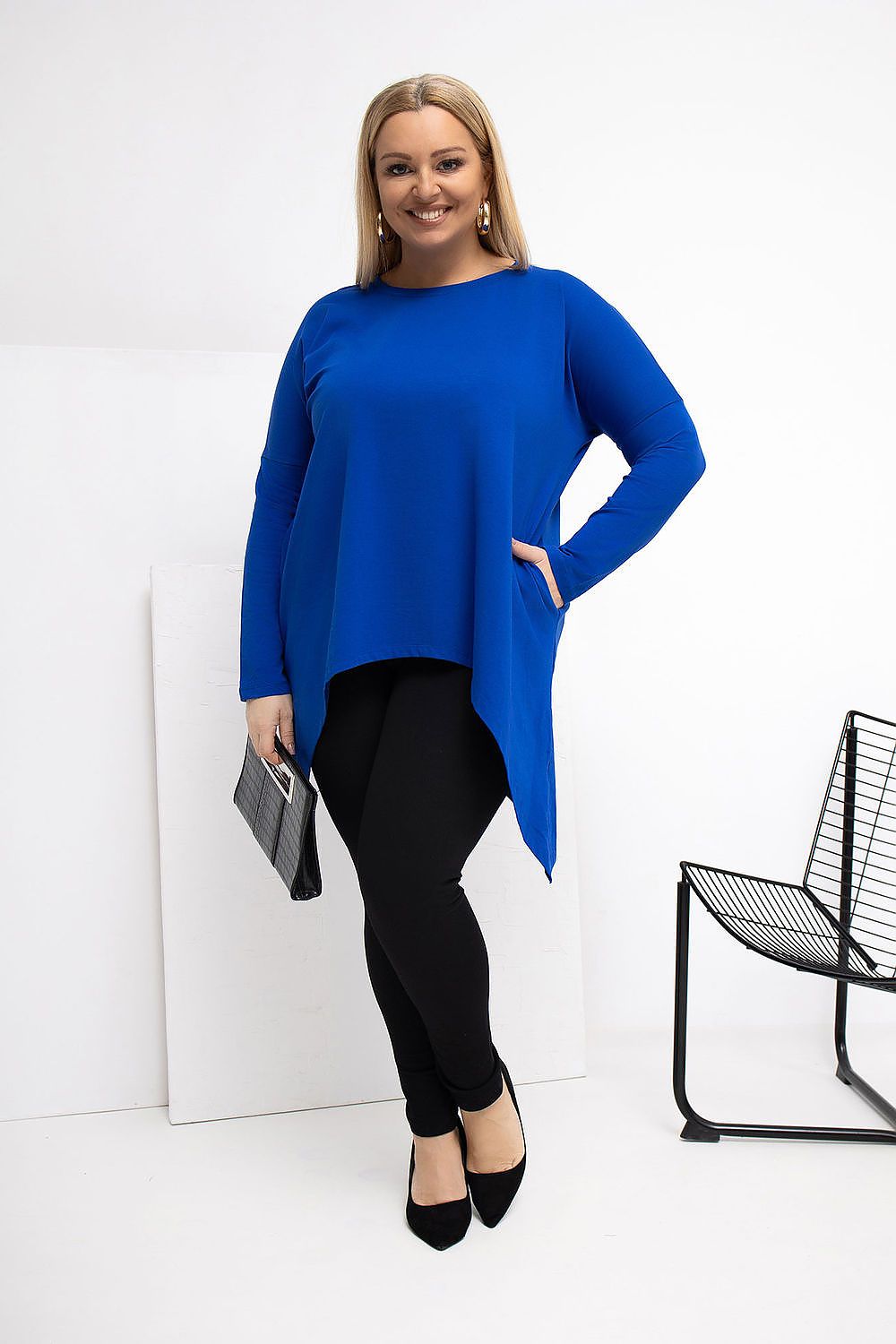 Damen asymmetrische Plus-Size Tunika von Relevance blau Vorne