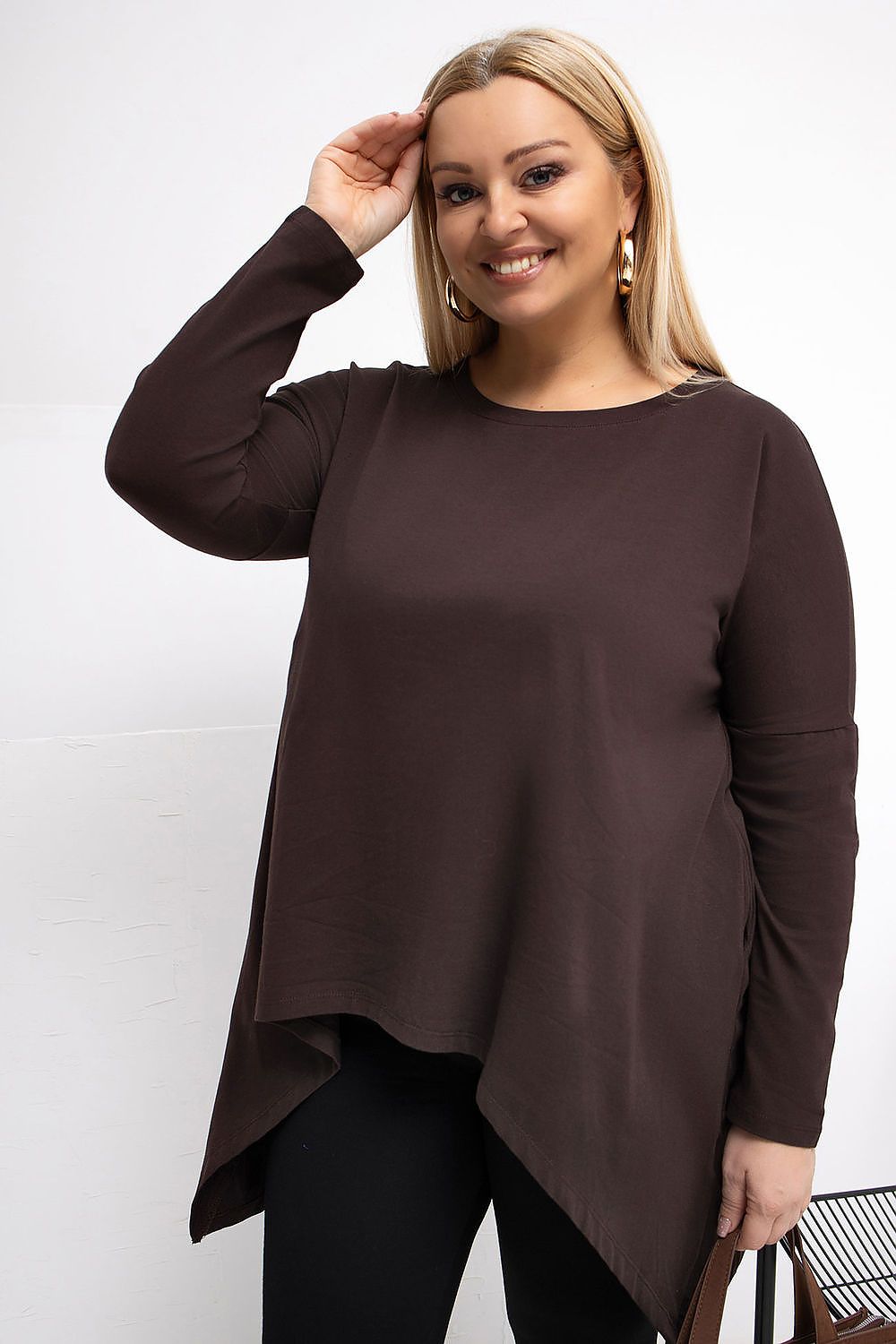 Damen asymmetrische Plus-Size Tunika von Relevance braun Vorne