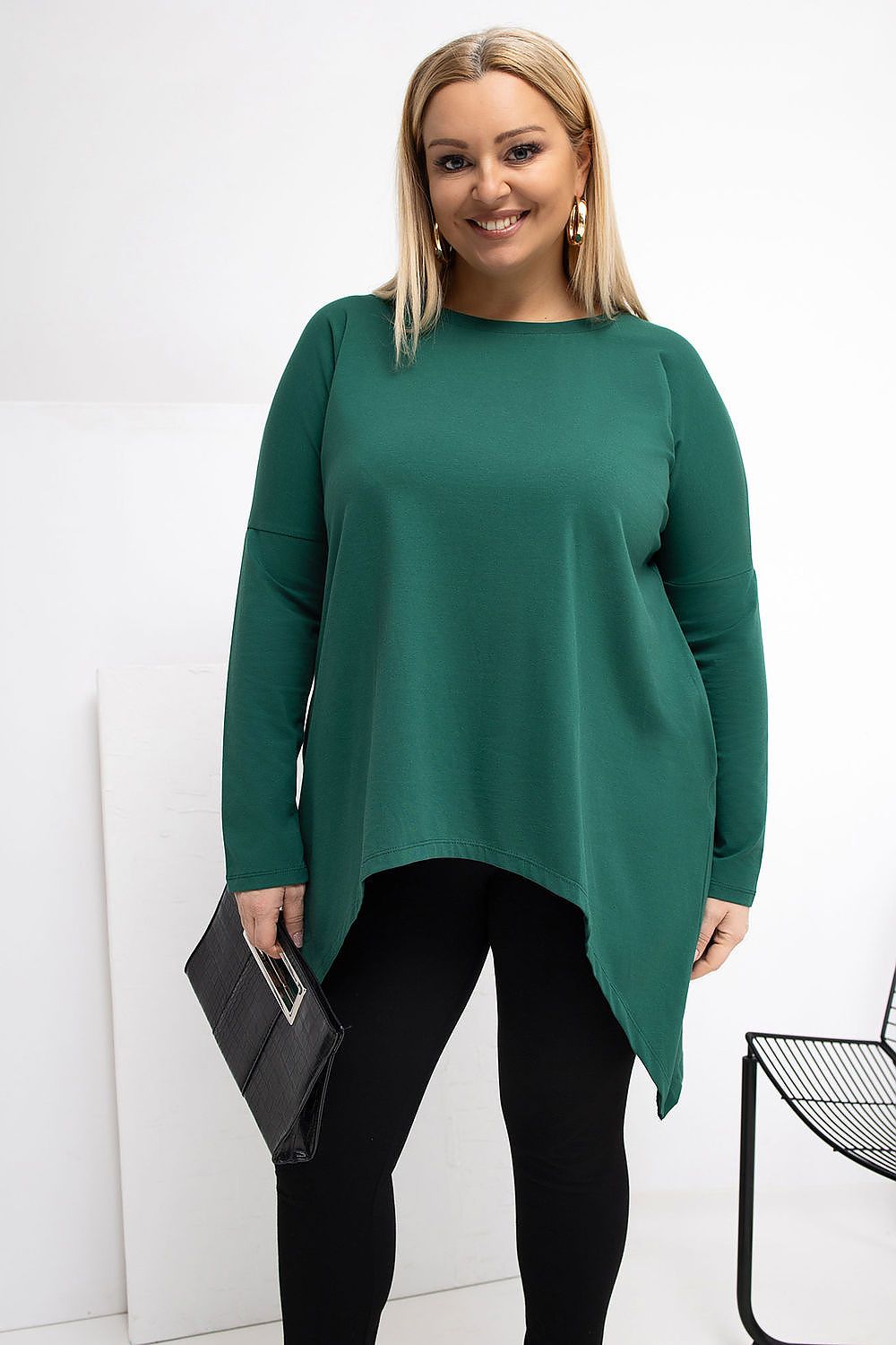 Damen asymmetrische langarm Plus-Size Tunika von Relevance grün