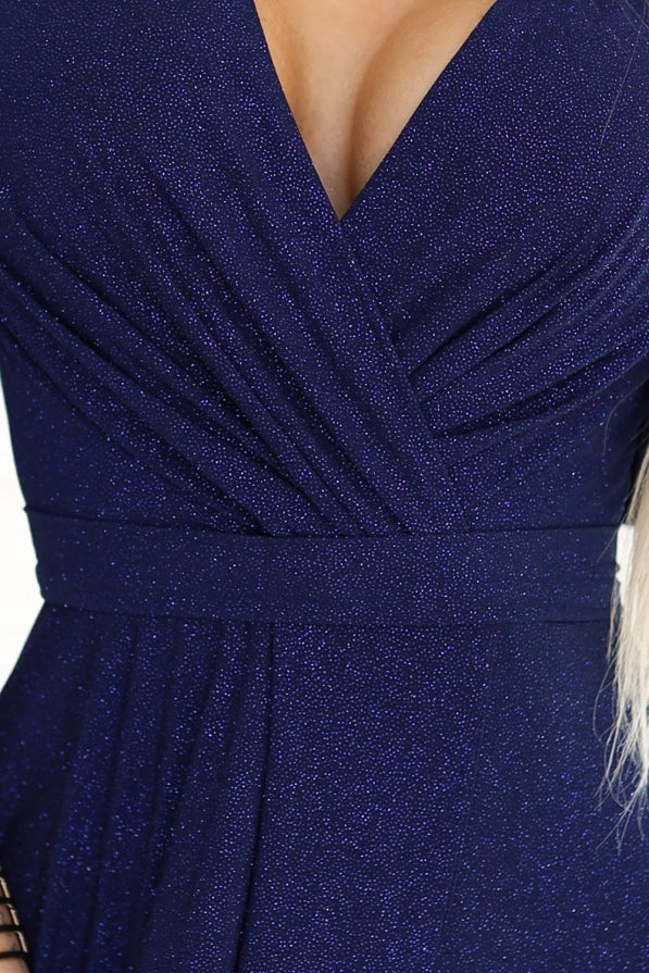 Damen elegantes Maxi-Kleid "Jennifer" von Numoco marineblau Glitzer Ausschnitt