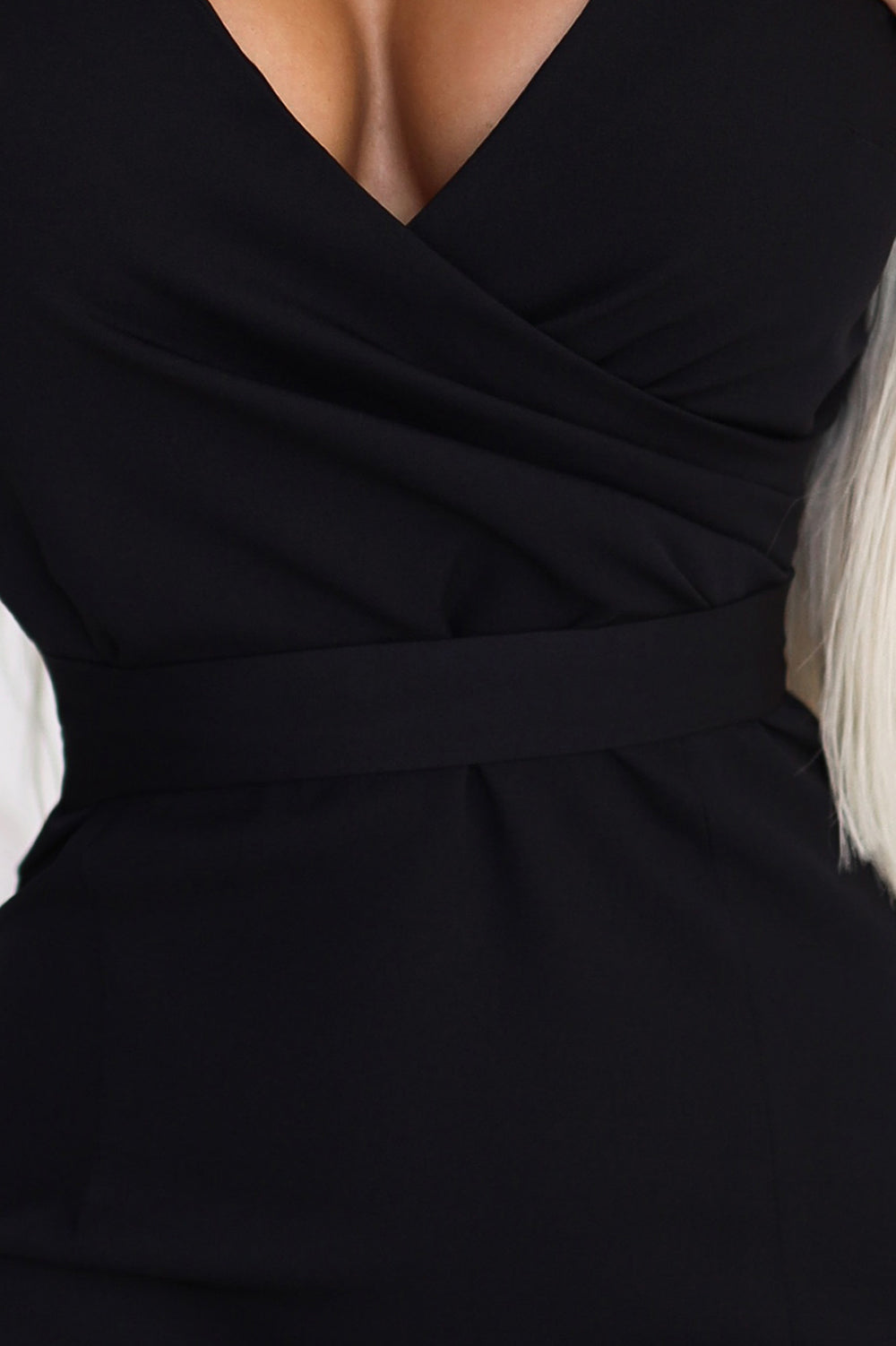 Damen kurzarm Cocktailkleid mit Wickelausschnitt von Numoco schwarz Ausschnitt