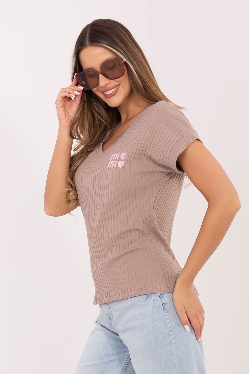 Damen kurzarm Shirt "MiMi" von Relevance beige Seitenansicht