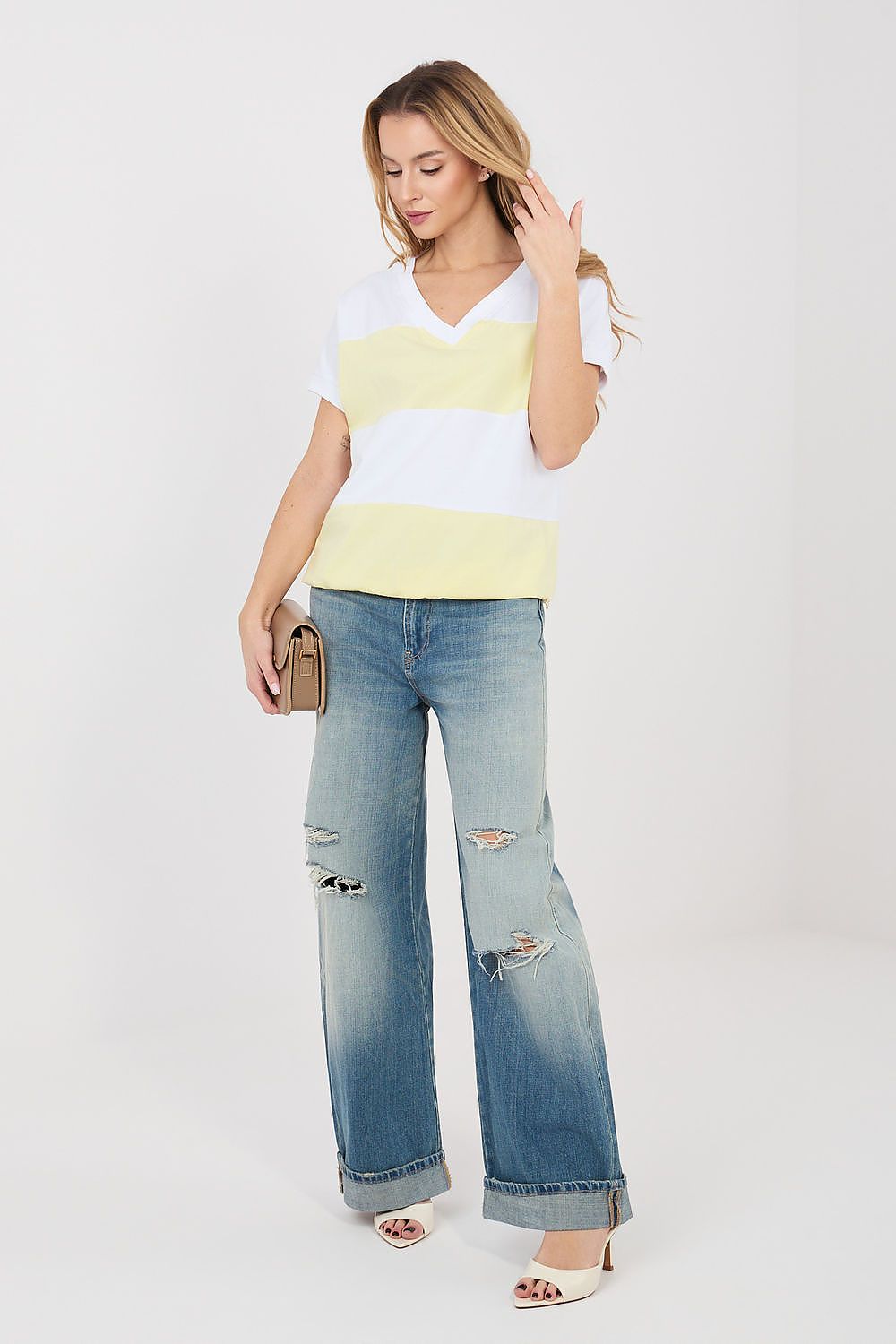 Damen kurzarm Shirt gestreift von Relevance gelb