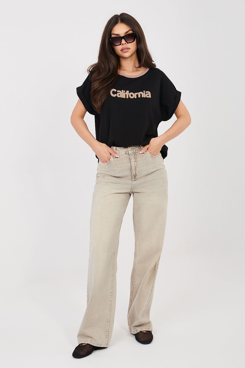 Damen lässiges Shirt "California" von Relevance schwarz Vorderansicht