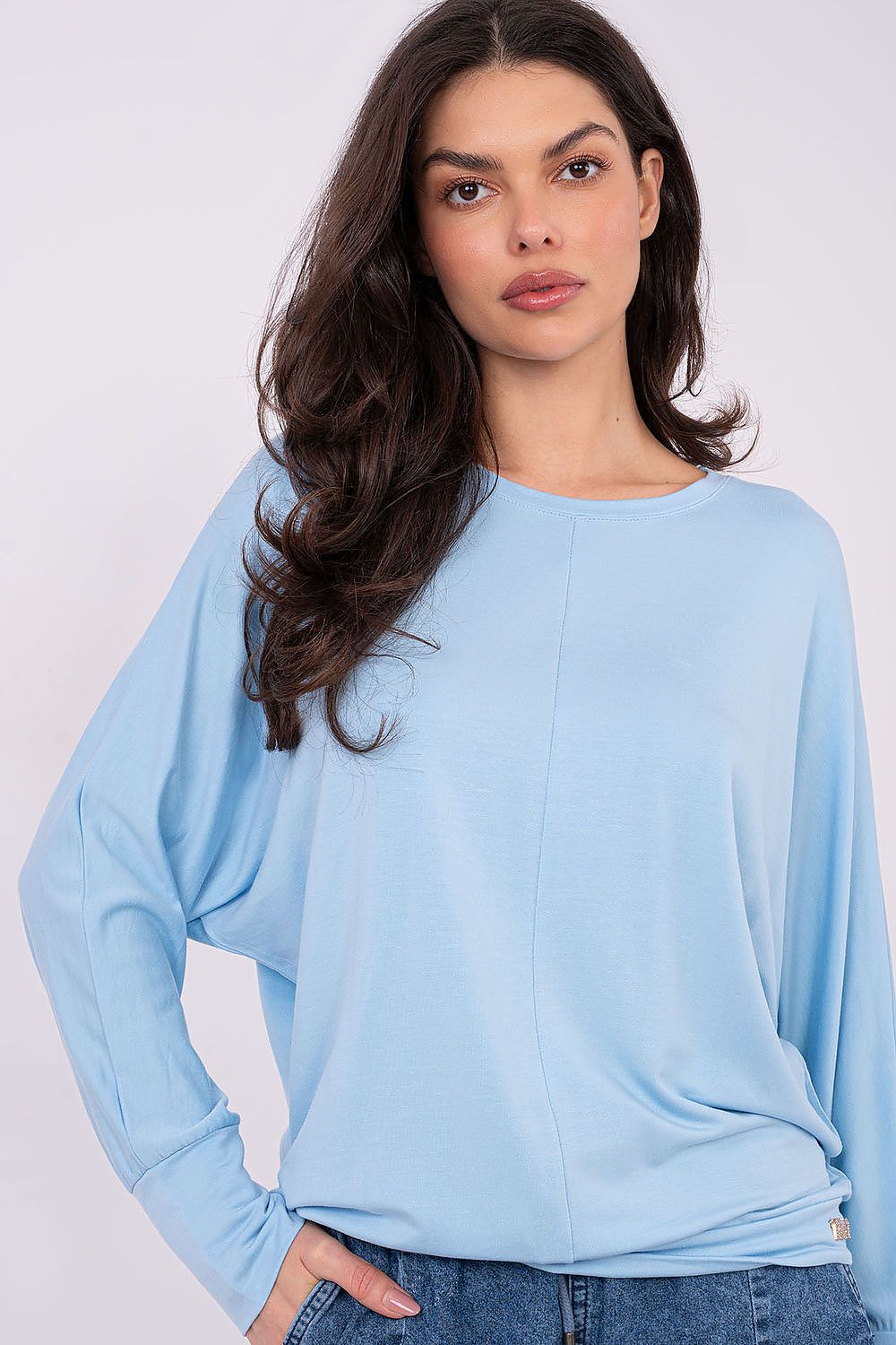 Damen langarm Batwing  Shirt von Relevance hellblau