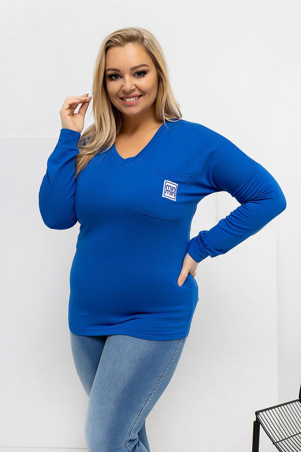 Damen langarm Plus-Size Shirt mit V-Ausschnitt von Relevance dunkelblau