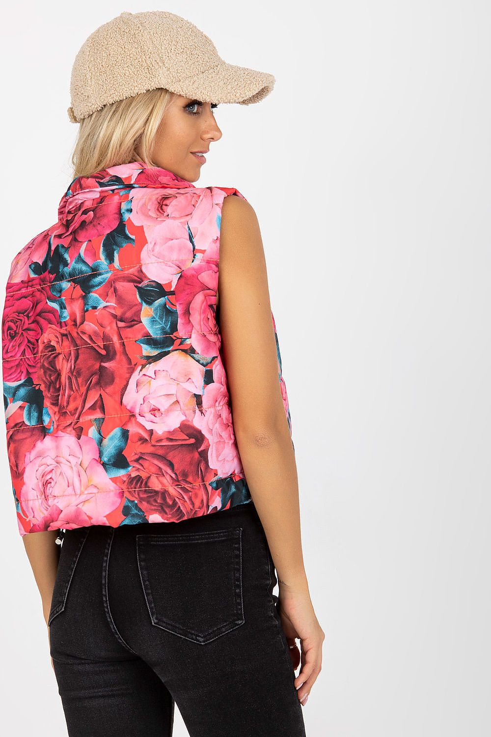 Damen leichte Weste mit floralem Muster von Relevance rosa Rückseite