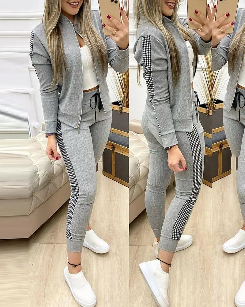 Damen modischer 2-teiliger Jogger Anzug, bequemes Activewear-Set