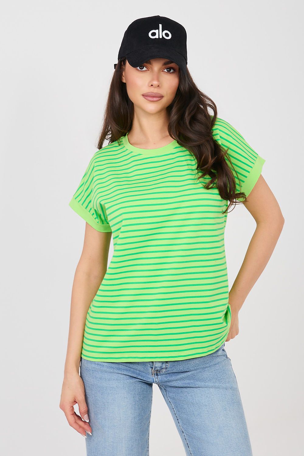 Damen modisches gestreiftes T-Shirt von Relevance grün