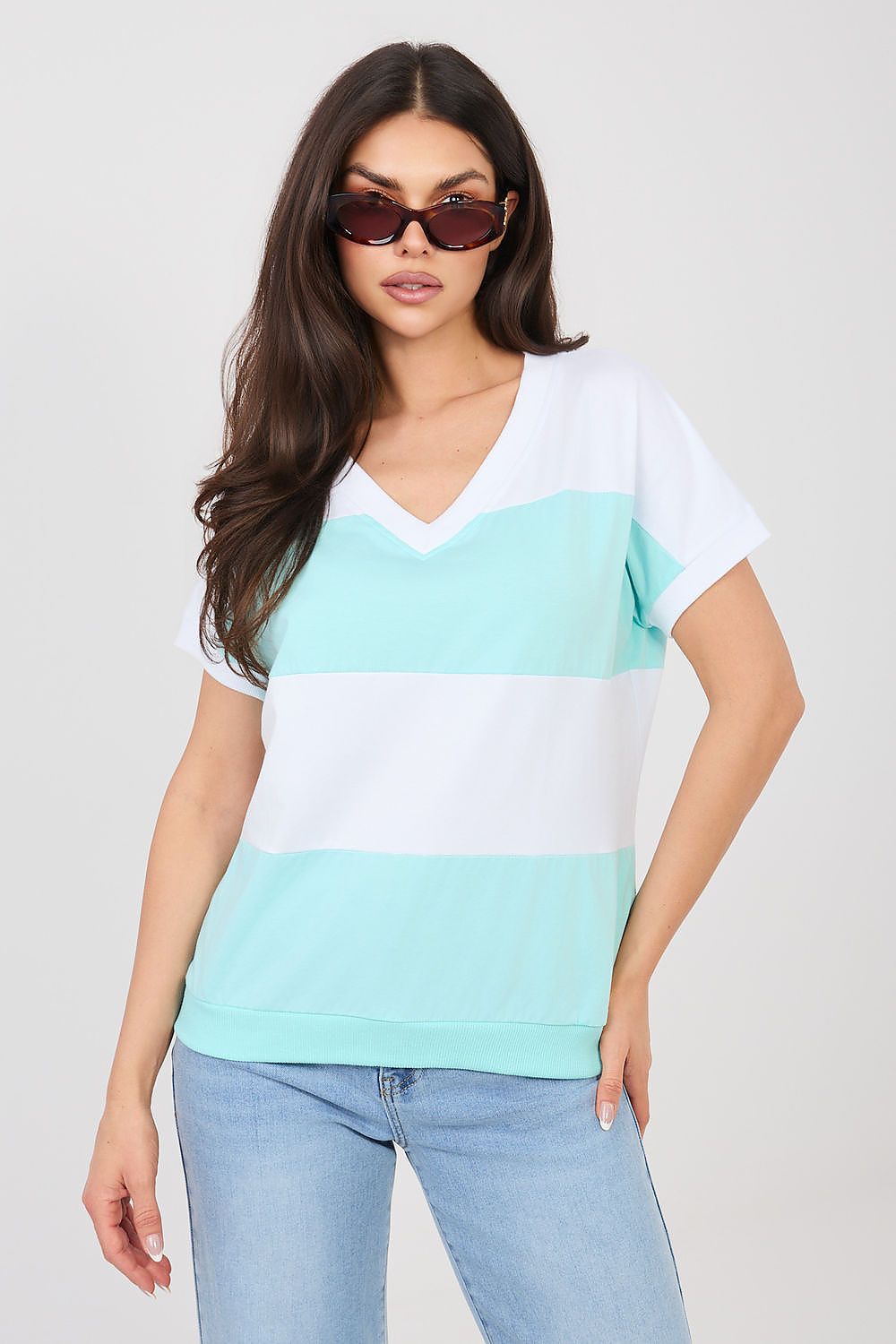 Damen streifen Shirt mit V-Ausschnitt von Relevance grün