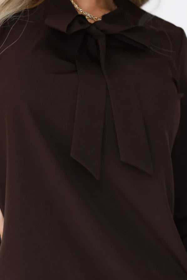 Elegante Damen Bluse mit Schleifenband von Numoco braun Ansicht Detail