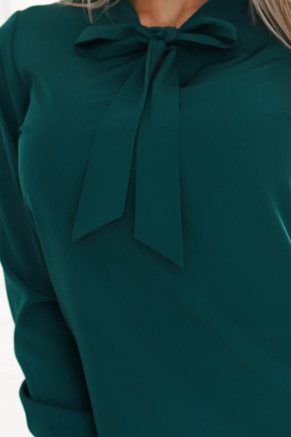 Elegante Damen Bluse mit Schleifenband von Numoco grün 2 Detail