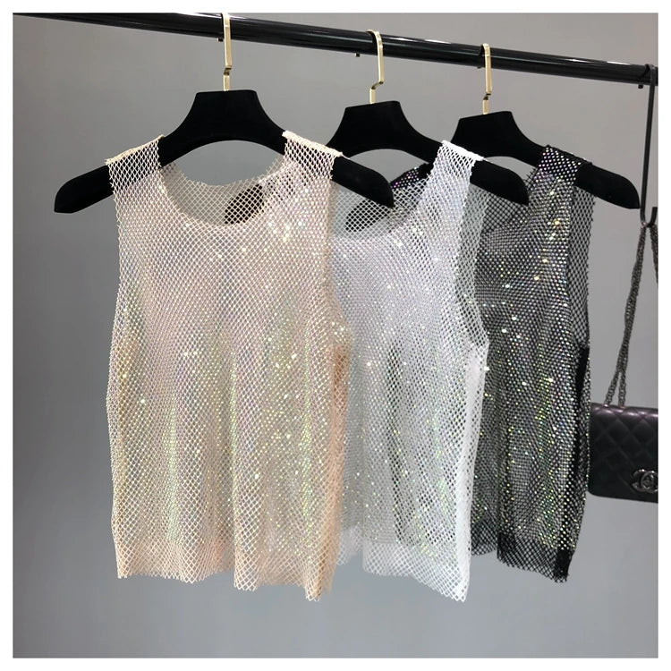 Sexy Strass-Look! Glitzernder Party-Top, Perlen mit Strass-Detail für Damen, Herren