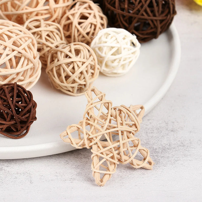 10 Stück Natürliche Rattan Ball Herz Sterne DIY Kranz Zubehör Weihnachten Baum Ornament