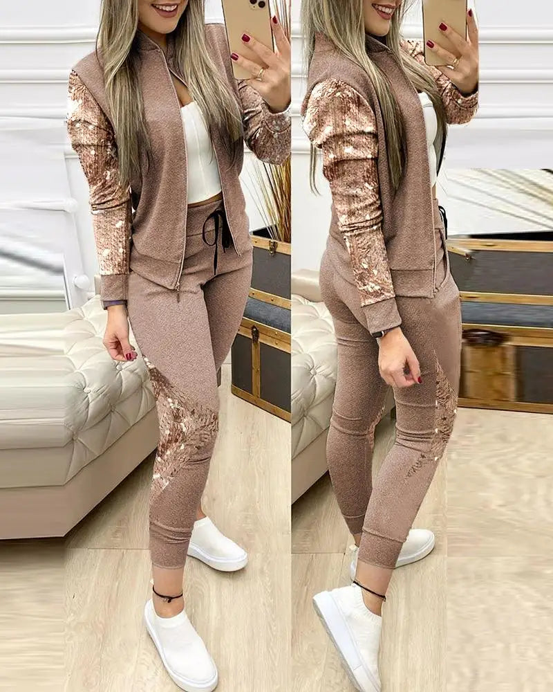 Damen modischer 2-teiliger Jogger Anzug, bequemes Activewear-Set