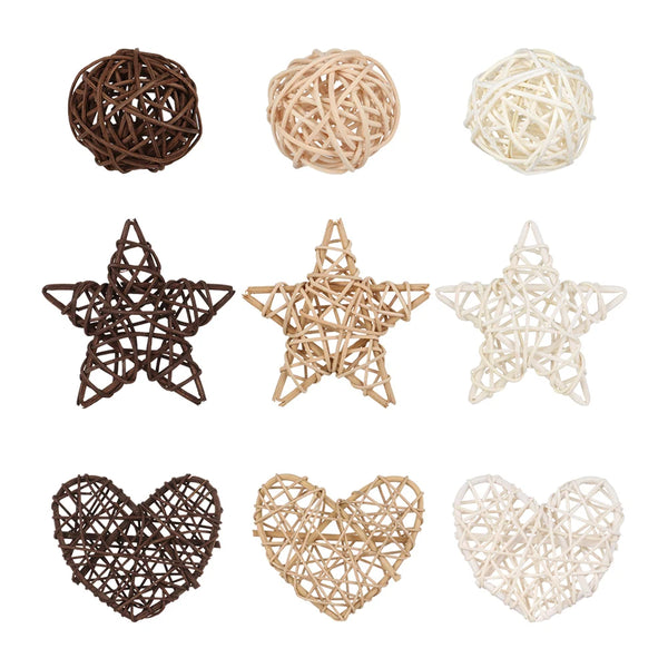 10 Stück Natürliche Rattan Ball Herz Sterne DIY Kranz Zubehör Weihnachten Baum Ornament