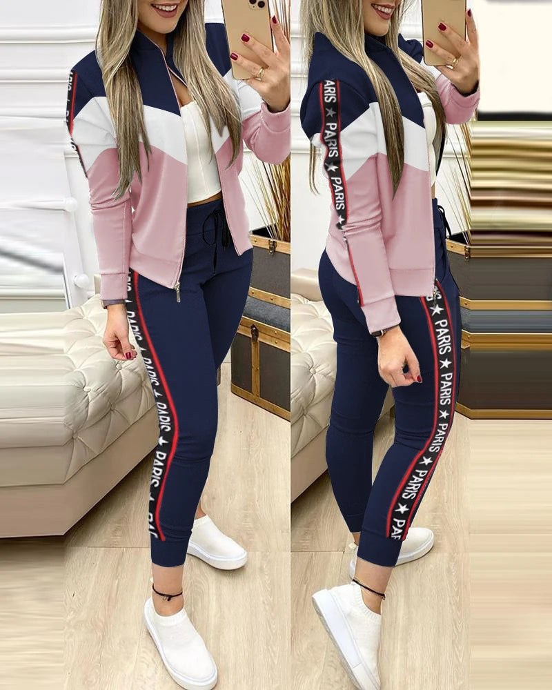 Damen modischer 2-teiliger Jogger Anzug, bequemes Activewear-Set