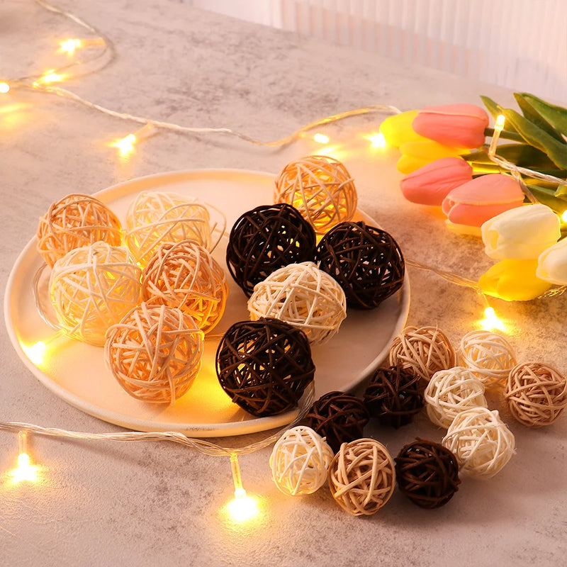 10 Stück Natürliche Rattan Ball Herz Sterne DIY Kranz Zubehör Weihnachten Baum Ornament