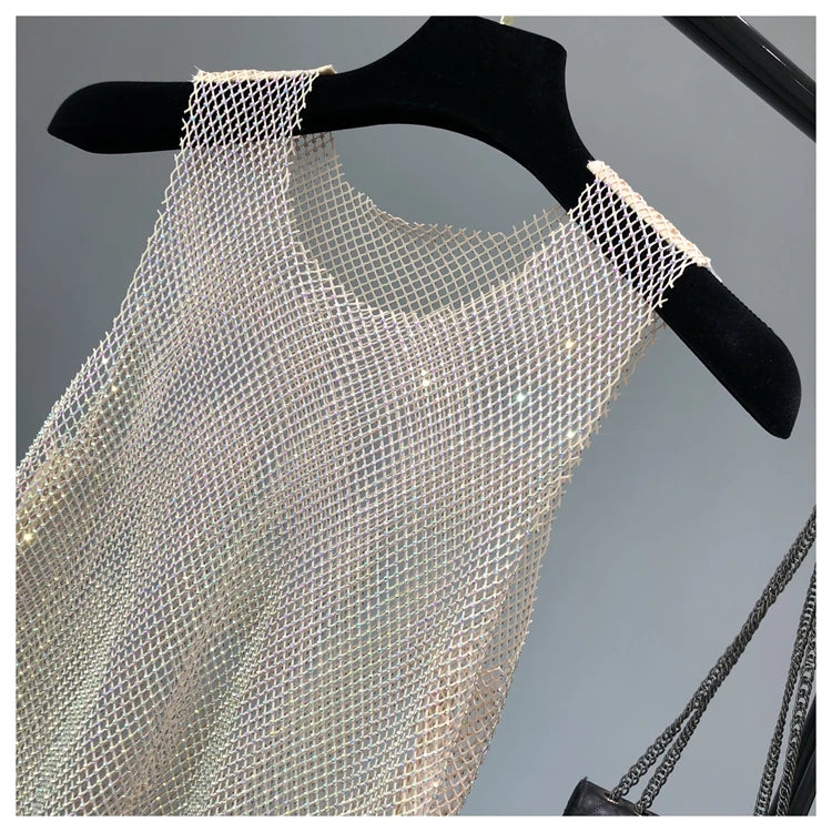 Sexy Strass-Look! Glitzernder Party-Top, Perlen mit Strass-Detail für Damen, Herren