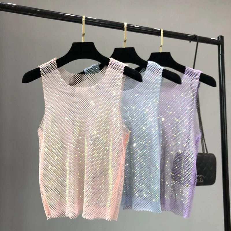 Sexy Strass-Look! Glitzernder Party-Top, Perlen mit Strass-Detail für Damen, Herren