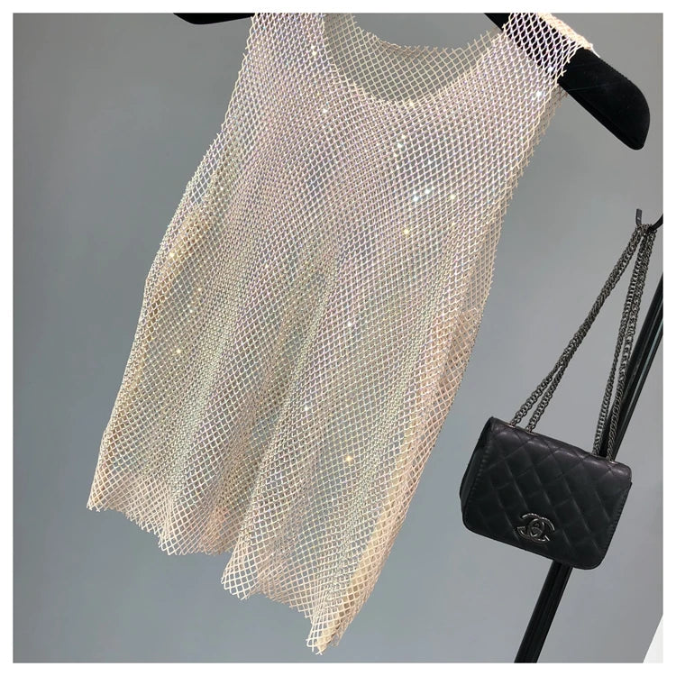 Sexy Strass-Look! Glitzernder Party-Top, Perlen mit Strass-Detail für Damen, Herren