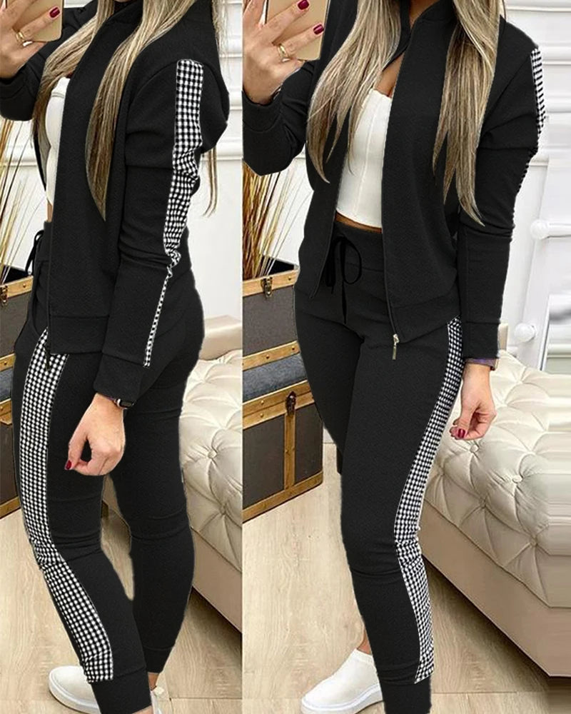 Damen modischer 2-teiliger Jogger Anzug, bequemes Activewear-Set