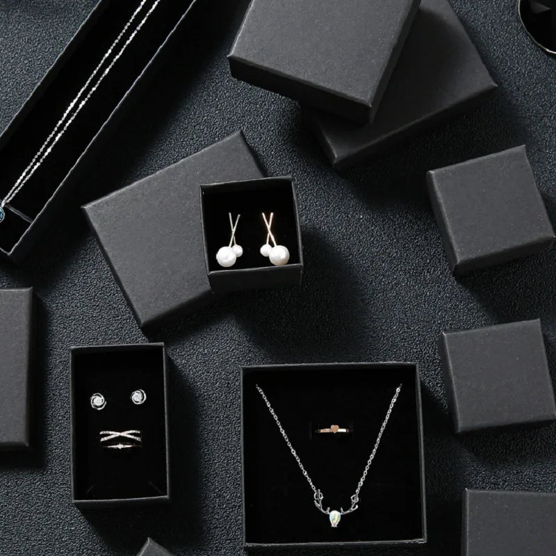 Boîte à bijoux en Kraft noir, 30 pièces, boîte-cadeau en carton, bague de voyage, collier