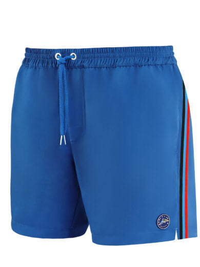 Herren Badeshorts, Seitenstreifen, Fronttaschen & Netzfutter von Barontex Vorderseite blau