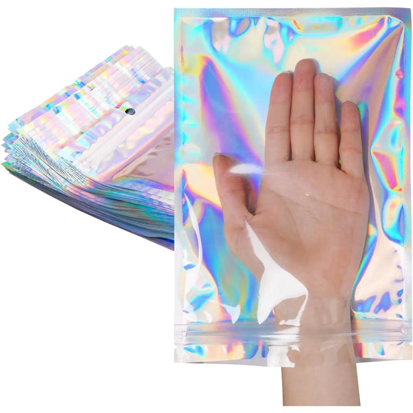  Holografische Mylar-Beutel mit Sichtfenster, Selbstverschlussbeutel
