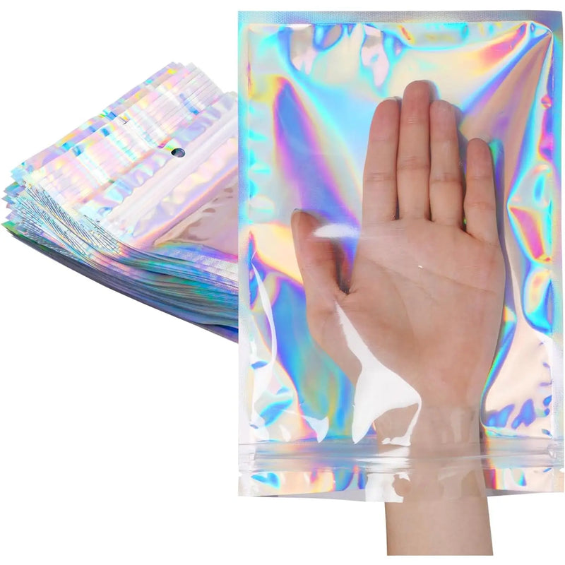  Holografische Mylar-Beutel mit Sichtfenster, Selbstverschlussbeutel