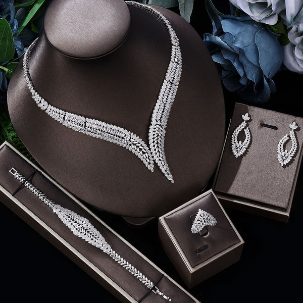 Braut Hochzeit Vierteiliger Schlüsselbein-Ketten Zirkon Schmuck Set