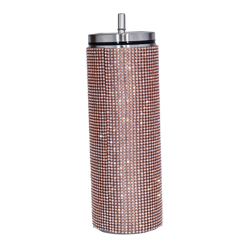 Edelstahl Vakuum Becher mit Strohalm, Strass sparkle 600 ml