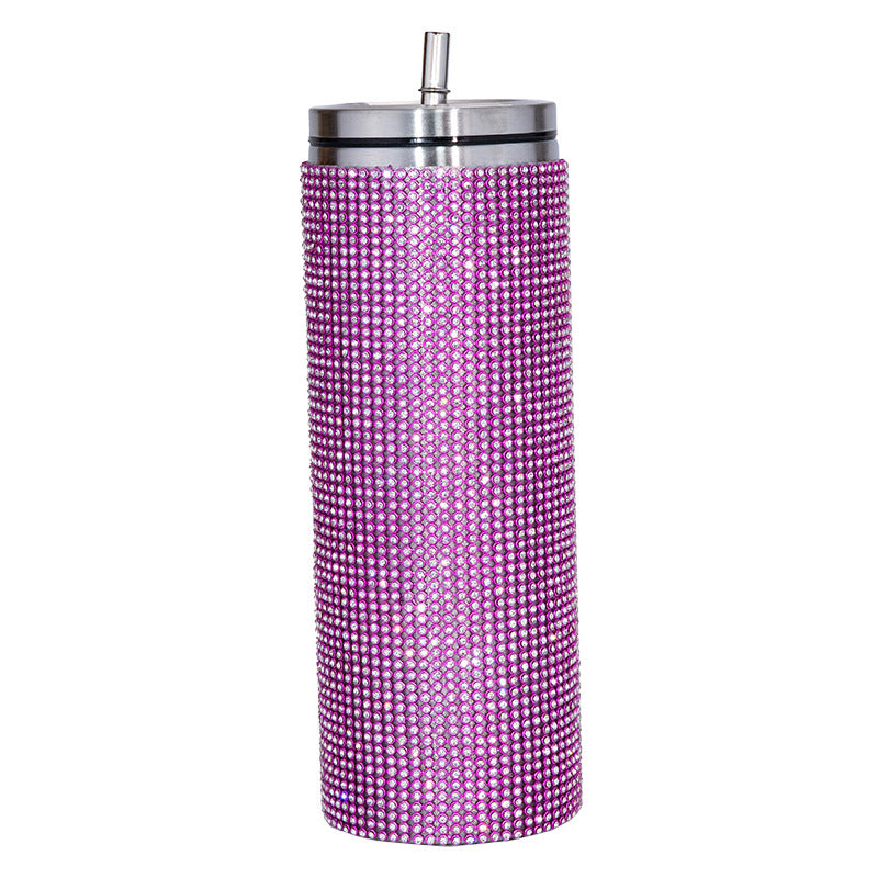 Edelstahl Vakuum Becher mit Strohalm, Strass sparkle 600 ml