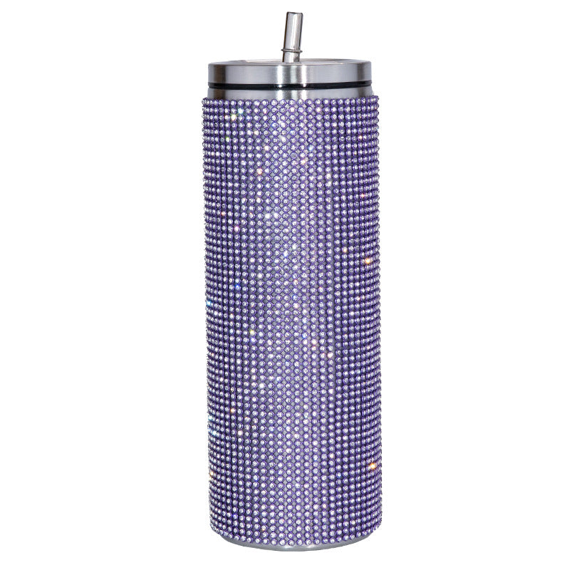 Edelstahl Vakuum Becher mit Strohalm, Strass sparkle 600 ml