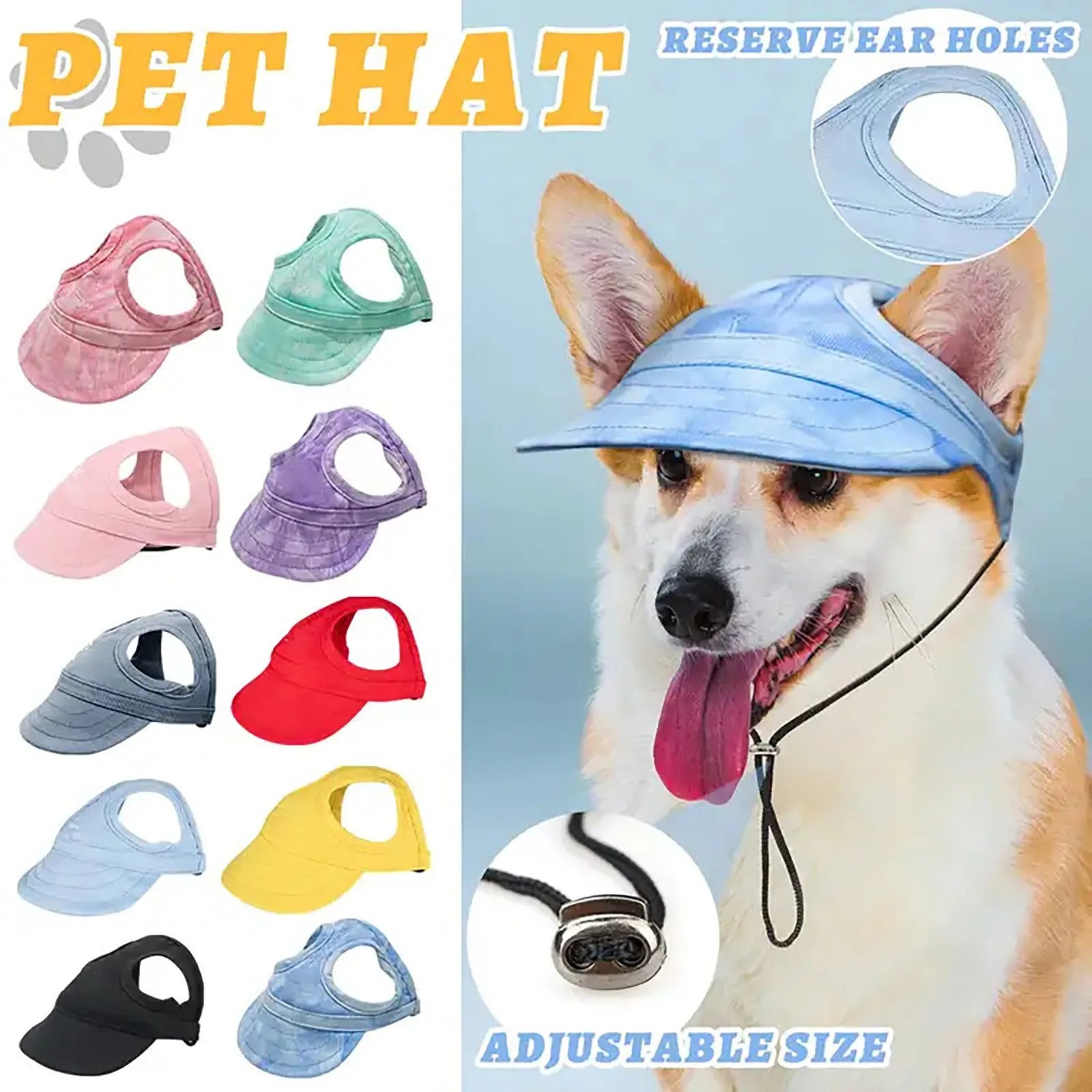 TAILUP Adjustable Pet Dog Travel Baseball Cap, Cute Sun Cap, Visor Hat with Ear Holes