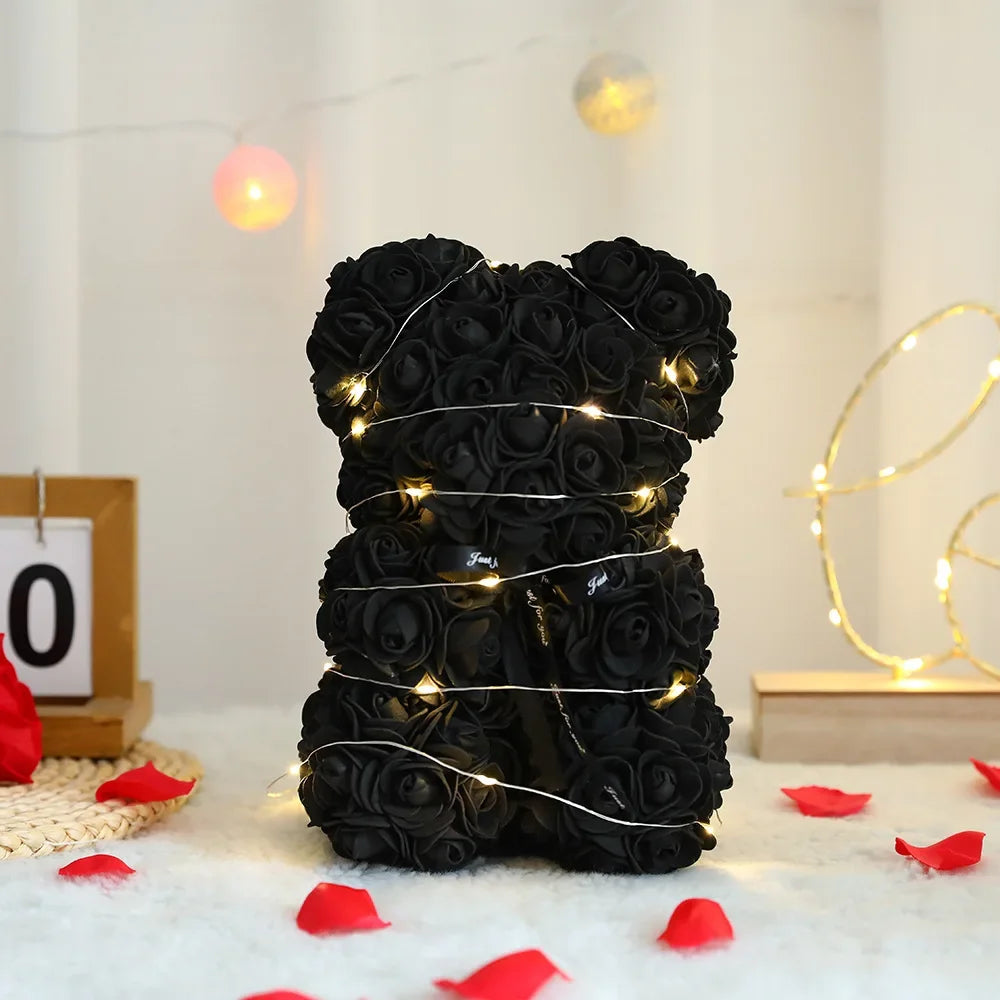 Künstlicher Teddybär mit Rose und Box, romantisches Geschenk