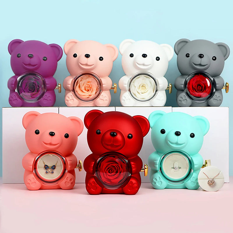 Rotierende Schmuckschatulle mit "ewiger Rose" Bärenmotiv