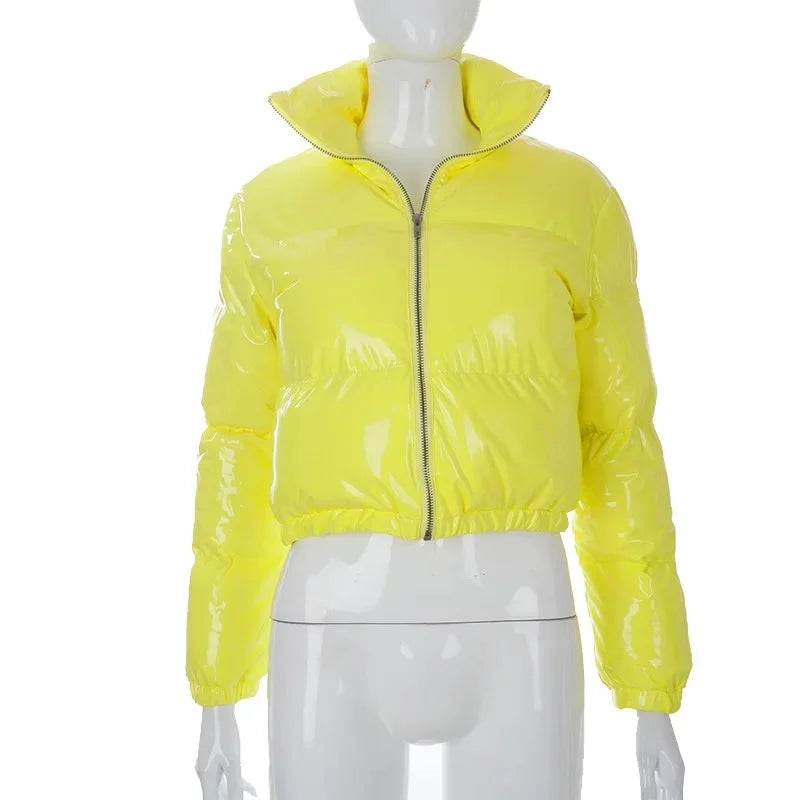 High Street Style Damen PU-Ledermantel Warm Puffärmel Revers