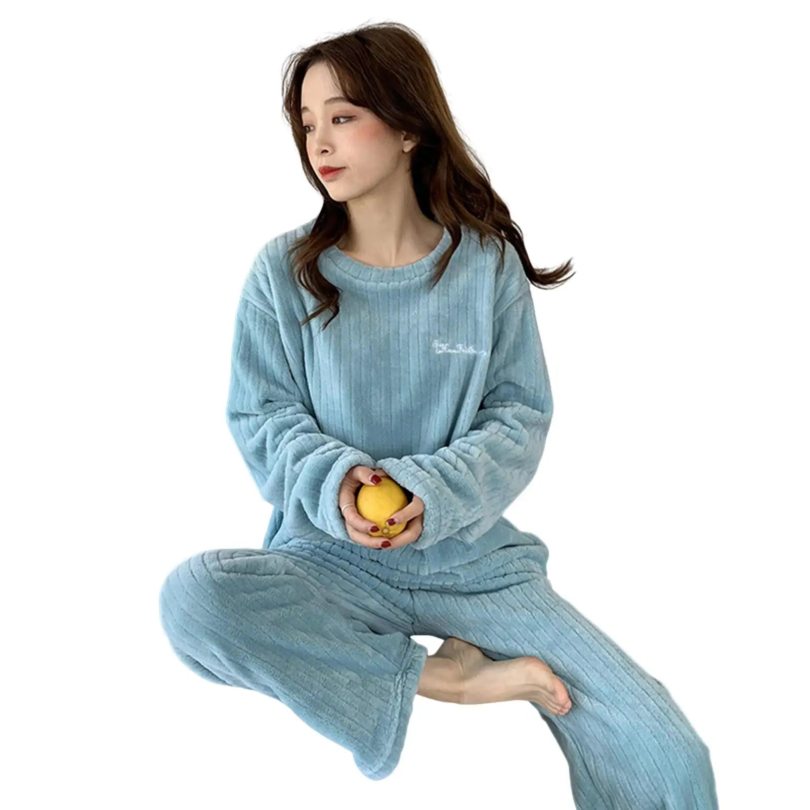 Weibliches Samt Pyjama Set Fleece Hosenanzug Nachtwäsche Loungewear