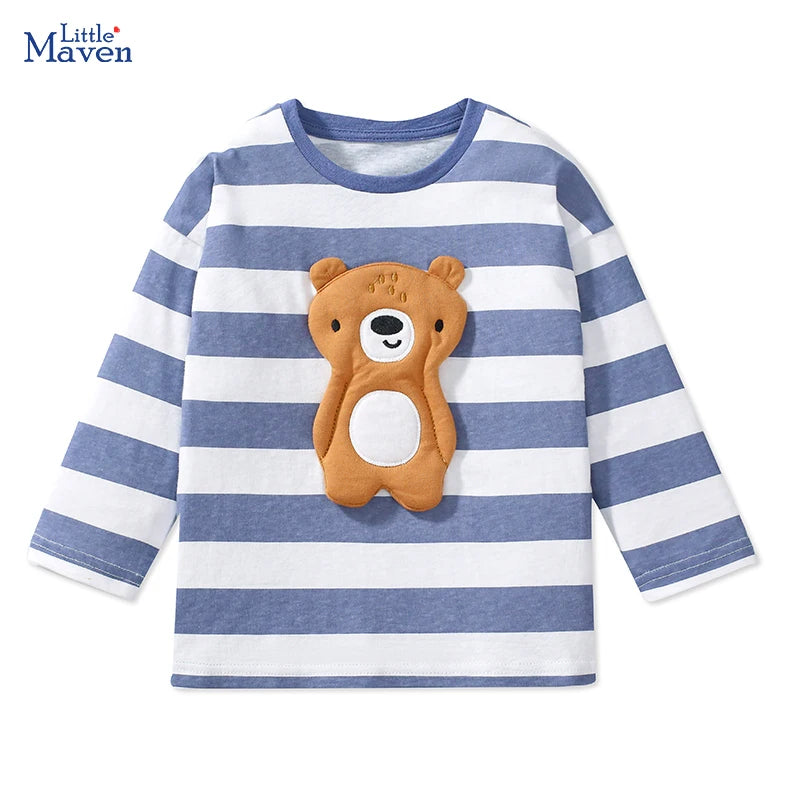 Little Maven Baby Jungen Top Cartoon bestickt Bär gestreift