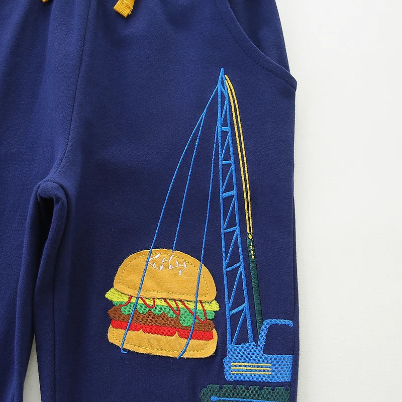 Little Maven Baby Jungen Jogginghose Stickerei Hamburger Bagger